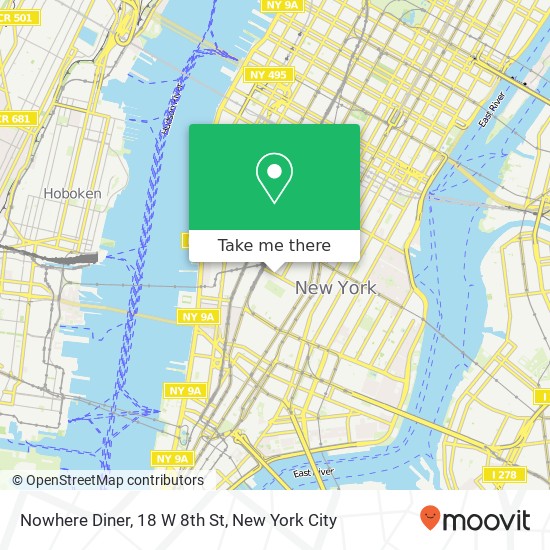 Mapa de Nowhere Diner, 18 W 8th St