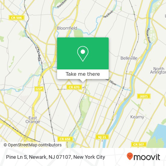 Mapa de Pine Ln S, Newark, NJ 07107