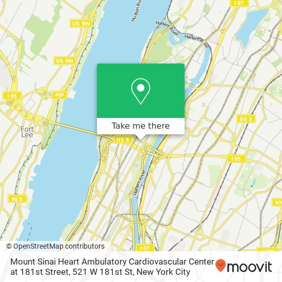 Mapa de Mount Sinai Heart Ambulatory Cardiovascular Center at 181st Street, 521 W 181st St