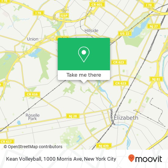Mapa de Kean Volleyball, 1000 Morris Ave