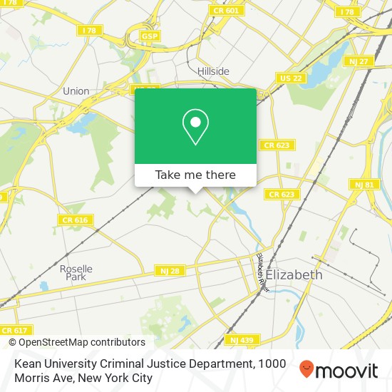 Kean University Criminal Justice Department, 1000 Morris Ave map