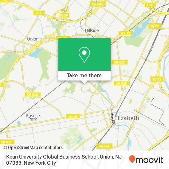 Mapa de Kean University Global Business School, Union, NJ 07083