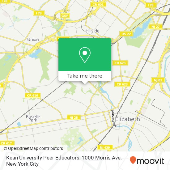 Mapa de Kean University Peer Educators, 1000 Morris Ave