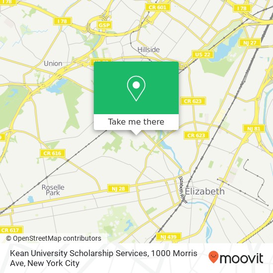 Mapa de Kean University Scholarship Services, 1000 Morris Ave