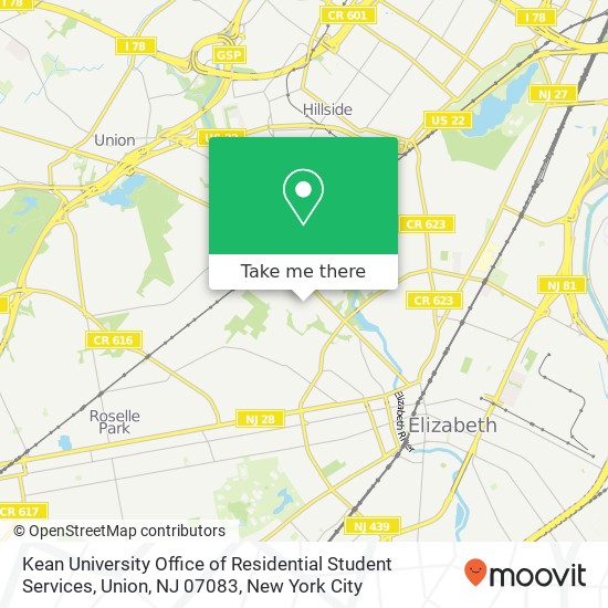 Mapa de Kean University Office of Residential Student Services, Union, NJ 07083