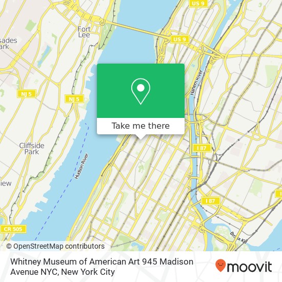 Mapa de Whitney Museum of American Art 945 Madison Avenue NYC