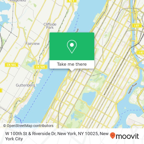 Mapa de W 100th St & Riverside Dr, New York, NY 10025