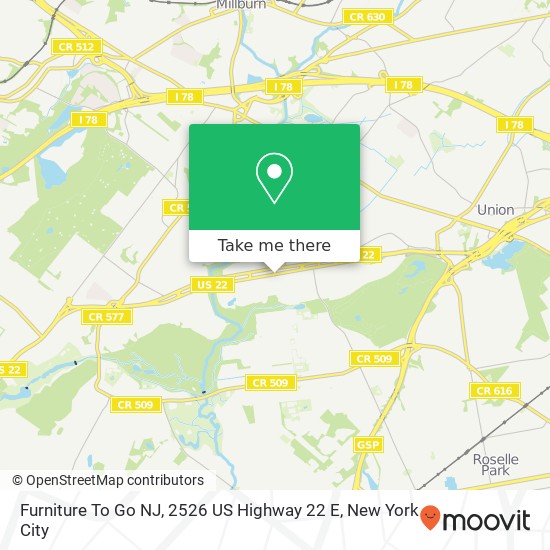Mapa de Furniture To Go NJ, 2526 US Highway 22 E