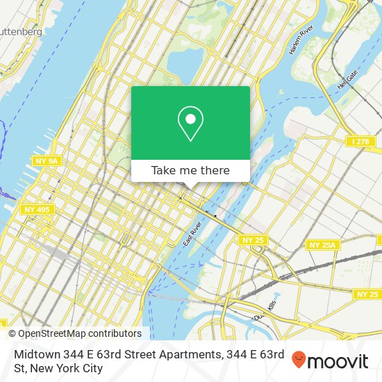 Mapa de Midtown 344 E 63rd Street Apartments, 344 E 63rd St