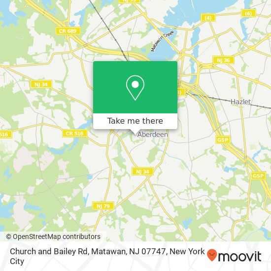 Mapa de Church and Bailey Rd, Matawan, NJ 07747