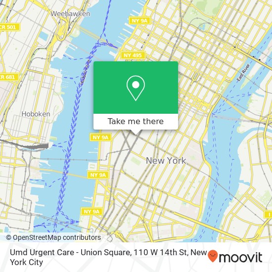 Mapa de Umd Urgent Care - Union Square, 110 W 14th St