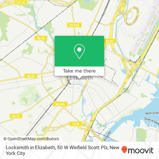 Mapa de Locksmith in Elizabeth, 50 W Winfield Scott Plz