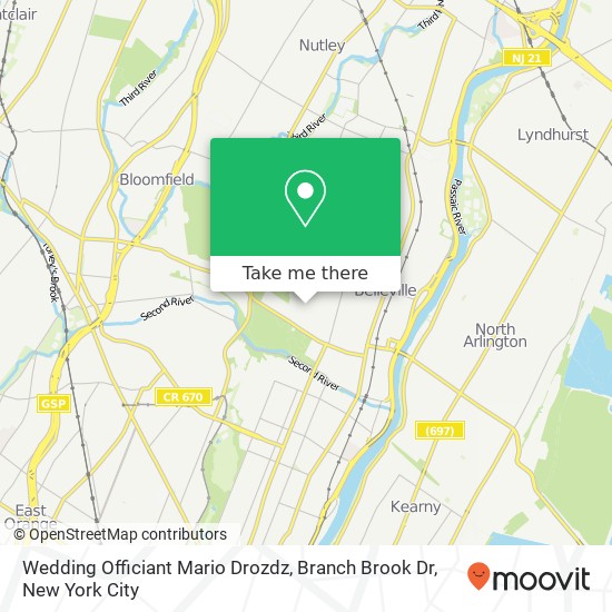 Mapa de Wedding Officiant Mario Drozdz, Branch Brook Dr