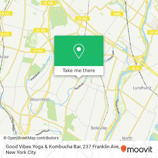 Mapa de Good Vibes Yoga & Kombucha Bar, 237 Franklin Ave