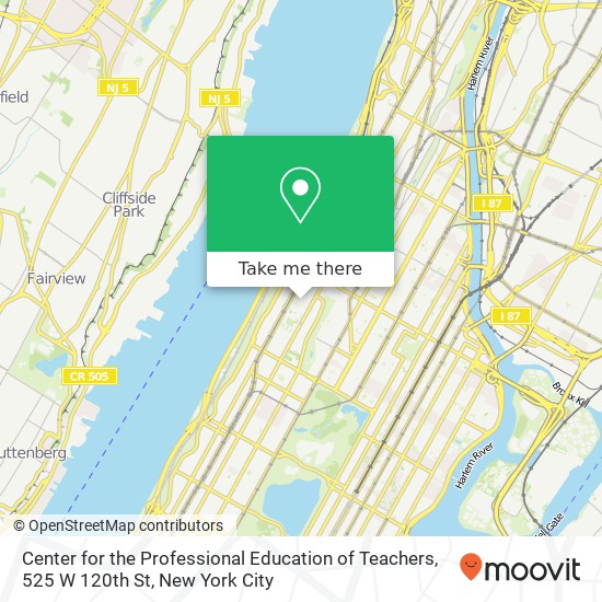 Mapa de Center for the Professional Education of Teachers, 525 W 120th St