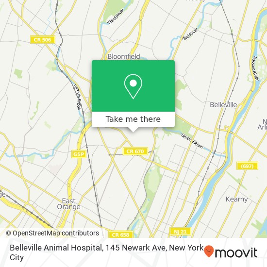 Belleville Animal Hospital, 145 Newark Ave map
