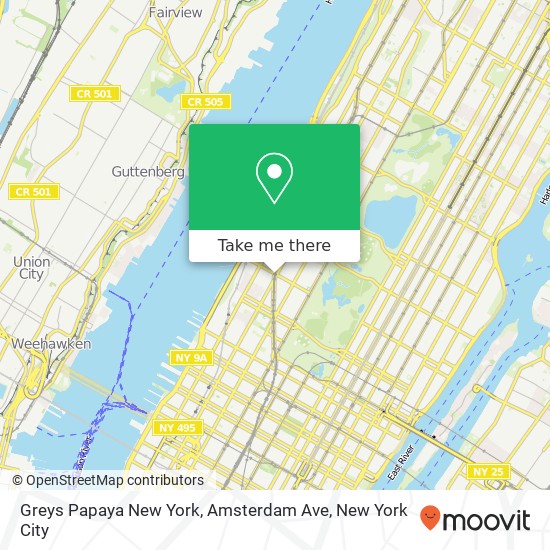 Greys Papaya New York, Amsterdam Ave map