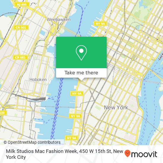 Mapa de Milk Studios Mac Fashion Week, 450 W 15th St