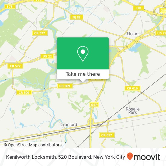 Mapa de Kenilworth Locksmith, 520 Boulevard