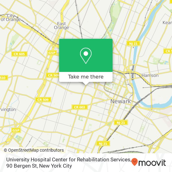 Mapa de University Hospital Center for Rehabilitation Services, 90 Bergen St
