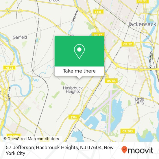 Mapa de 57 Jefferson, Hasbrouck Heights, NJ 07604