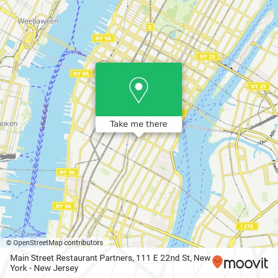 Mapa de Main Street Restaurant Partners, 111 E 22nd St