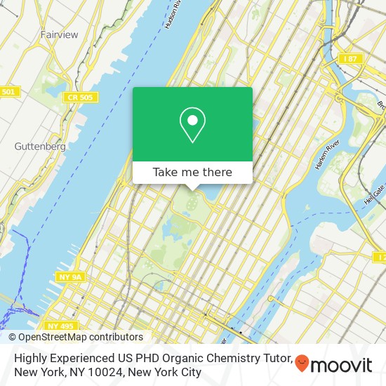 Mapa de Highly Experienced US PHD Organic Chemistry Tutor, New York, NY 10024