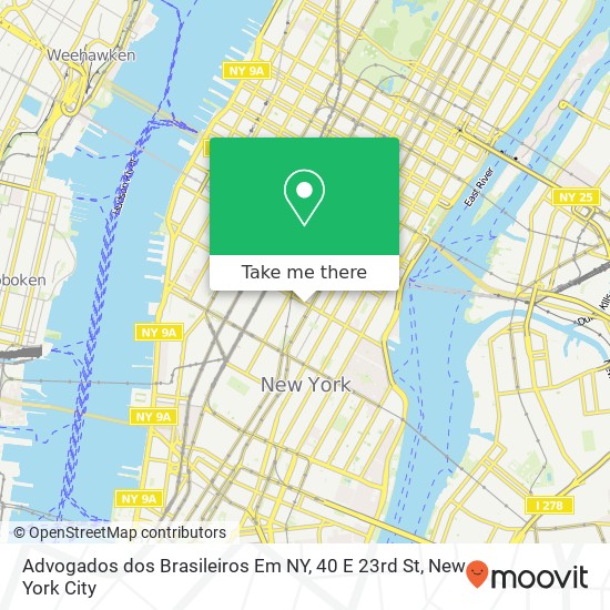 Mapa de Advogados dos Brasileiros Em NY, 40 E 23rd St