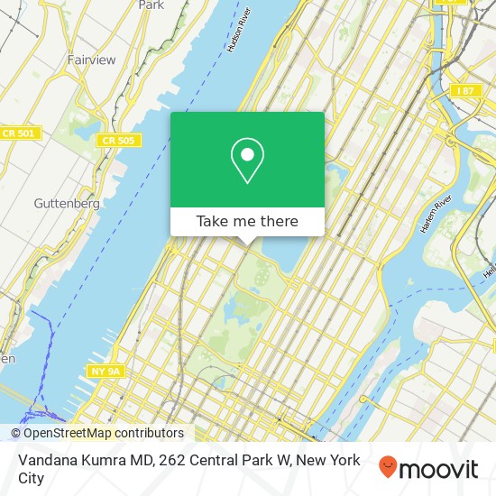 Mapa de Vandana Kumra MD, 262 Central Park W