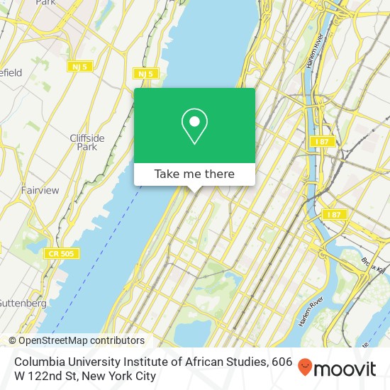 Columbia University Institute of African Studies, 606 W 122nd St map