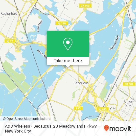 Mapa de A&D Wireless - Secaucus, 20 Meadowlands Pkwy