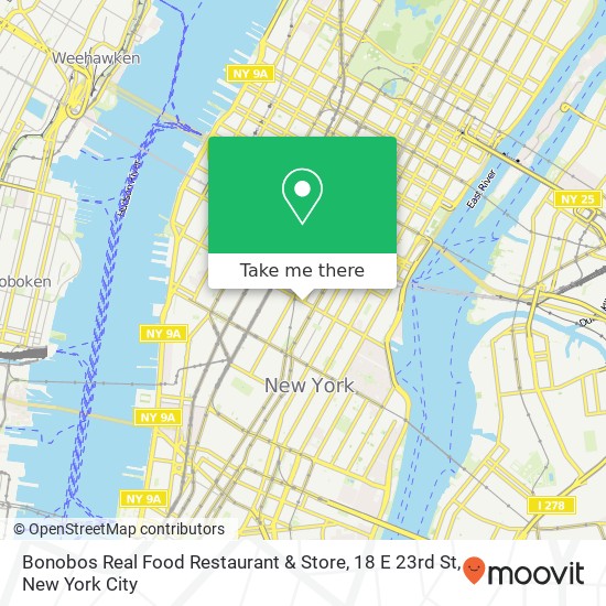 Mapa de Bonobos Real Food Restaurant & Store, 18 E 23rd St