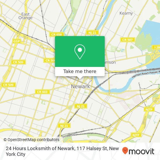 Mapa de 24 Hours Locksmith of Newark, 117 Halsey St