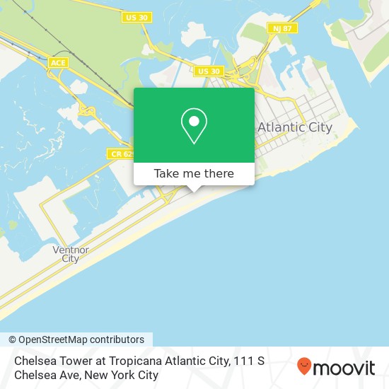 Mapa de Chelsea Tower at Tropicana Atlantic City, 111 S Chelsea Ave