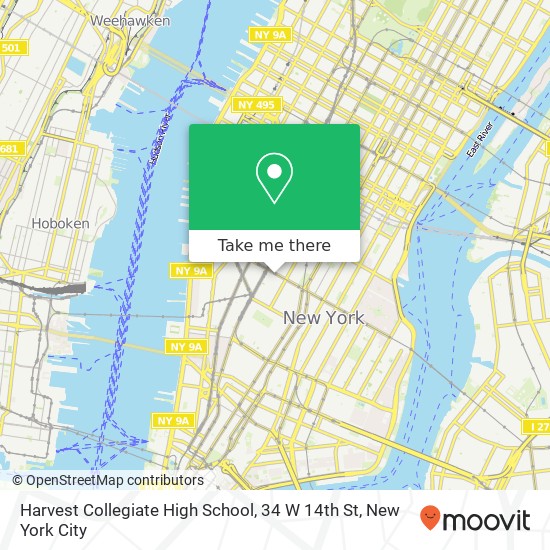 Mapa de Harvest Collegiate High School, 34 W 14th St