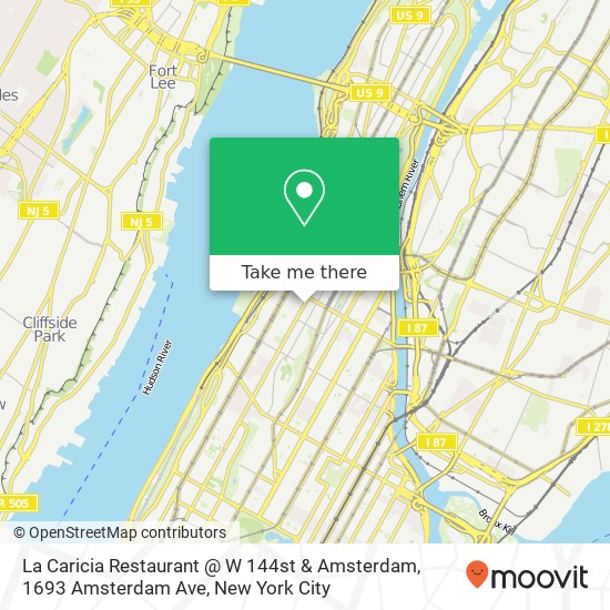 Mapa de La Caricia Restaurant @ W 144st & Amsterdam, 1693 Amsterdam Ave