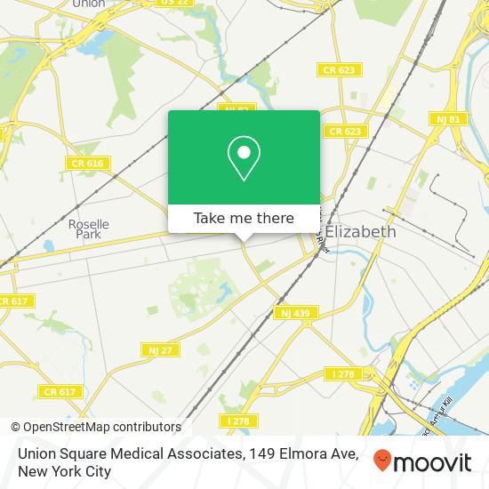 Mapa de Union Square Medical Associates, 149 Elmora Ave