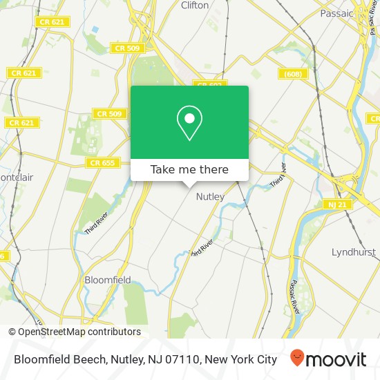 Mapa de Bloomfield Beech, Nutley, NJ 07110