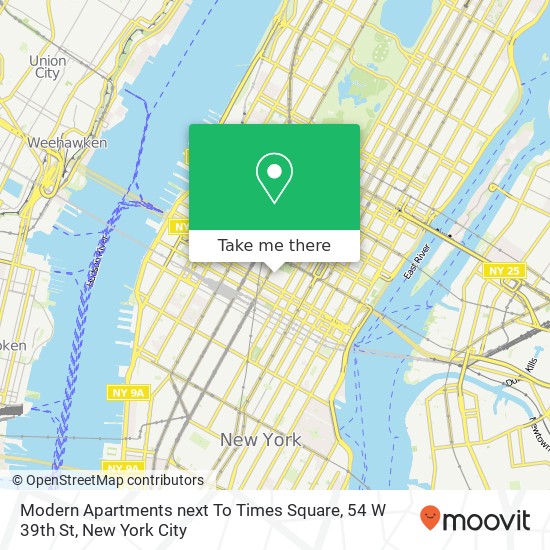 Mapa de Modern Apartments next To Times Square, 54 W 39th St