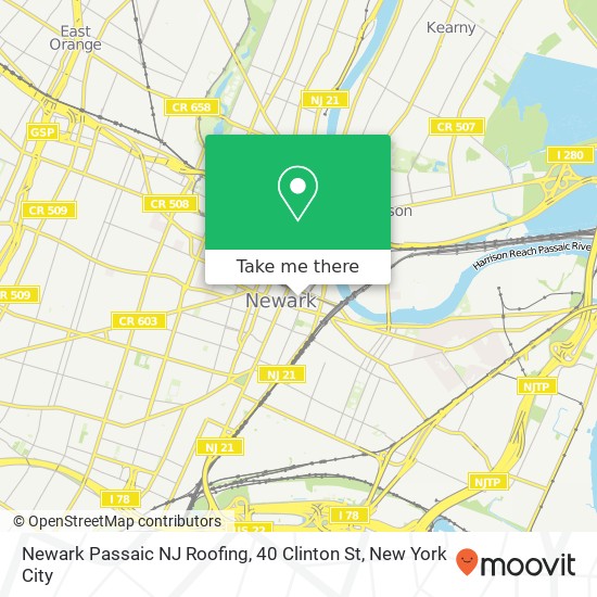 Mapa de Newark Passaic NJ Roofing, 40 Clinton St