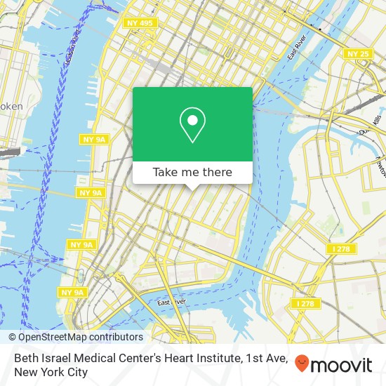 Beth Israel Medical Center's Heart Institute, 1st Ave map