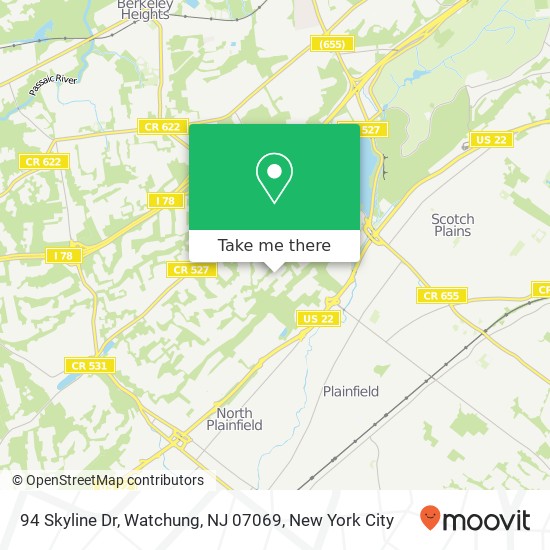 Mapa de 94 Skyline Dr, Watchung, NJ 07069