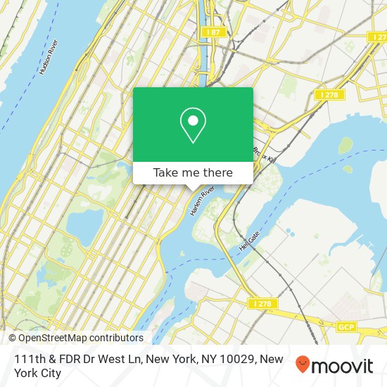 111th & FDR Dr West Ln, New York, NY 10029 map