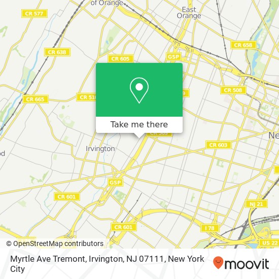 Mapa de Myrtle Ave Tremont, Irvington, NJ 07111