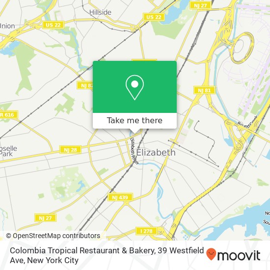 Colombia Tropical Restaurant & Bakery, 39 Westfield Ave map