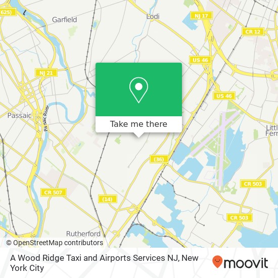 Mapa de A Wood Ridge Taxi and Airports Services NJ