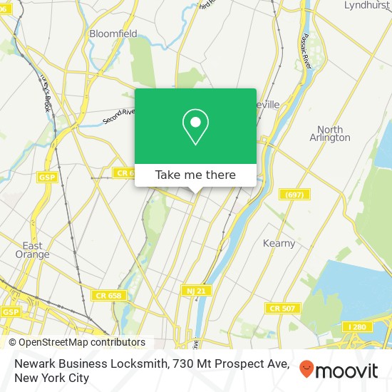 Mapa de Newark Business Locksmith, 730 Mt Prospect Ave