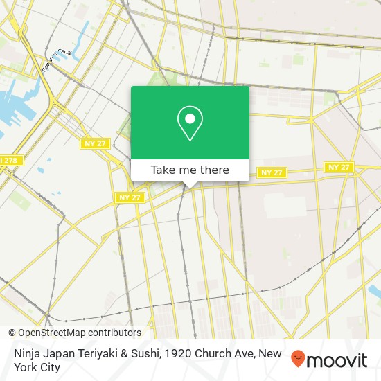 Mapa de Ninja Japan Teriyaki & Sushi, 1920 Church Ave