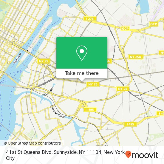 Mapa de 41st St Queens Blvd, Sunnyside, NY 11104
