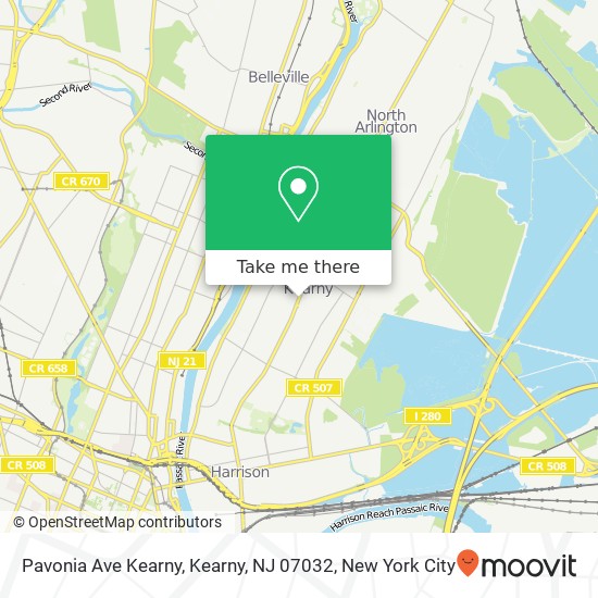 Mapa de Pavonia Ave Kearny, Kearny, NJ 07032